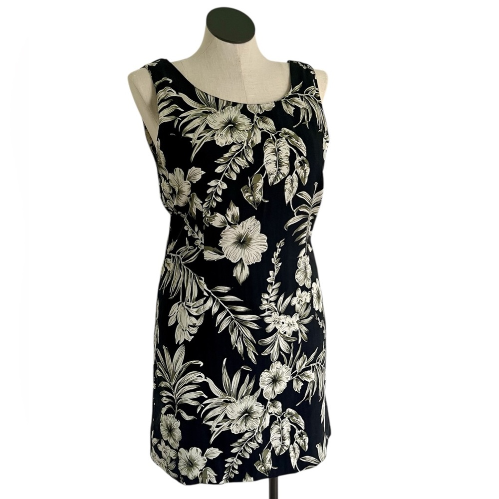 Vintage 90’s Pineapple Moon Black Tropical Print 100% Silk Mini Dress - Large